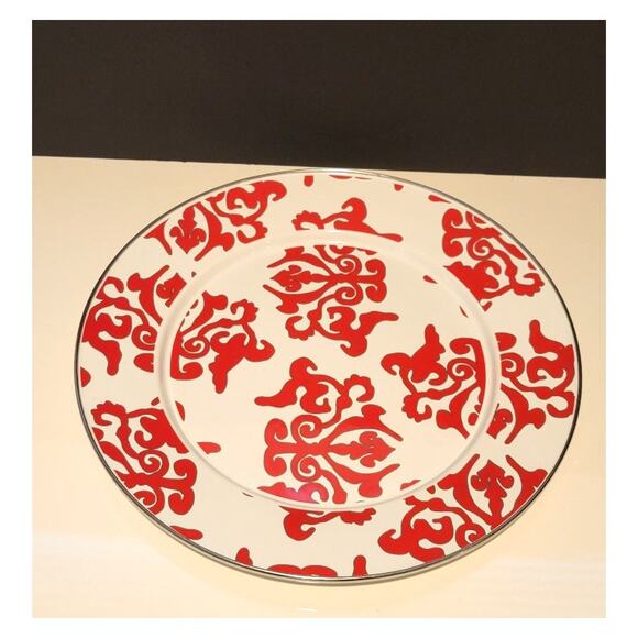 Golden Rabbit Red Abstract Swirl Enamelware Collector Plate 12.5" - Picture 7 of 10